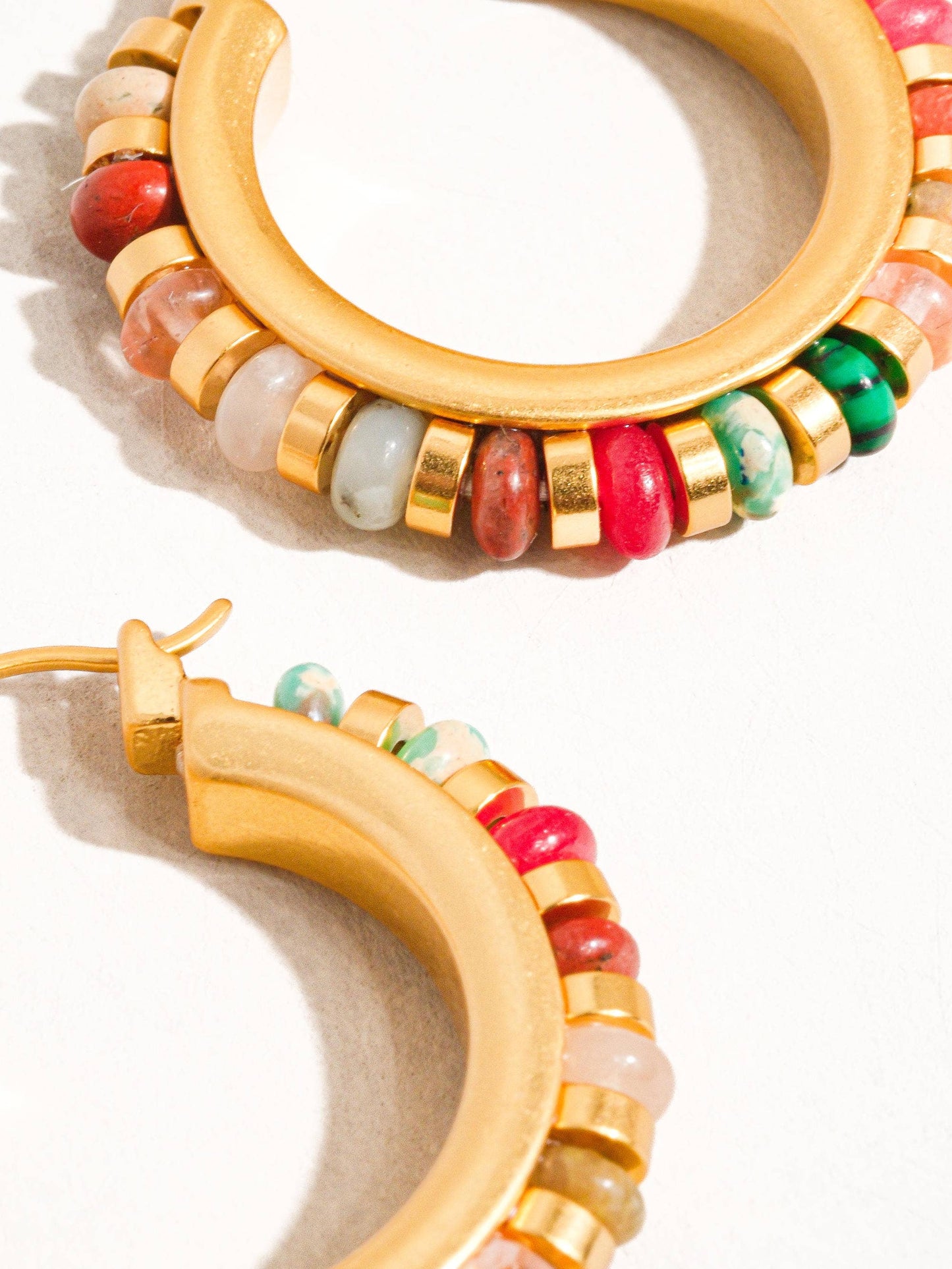 Gold Color Beaded Resort Hoop Earring