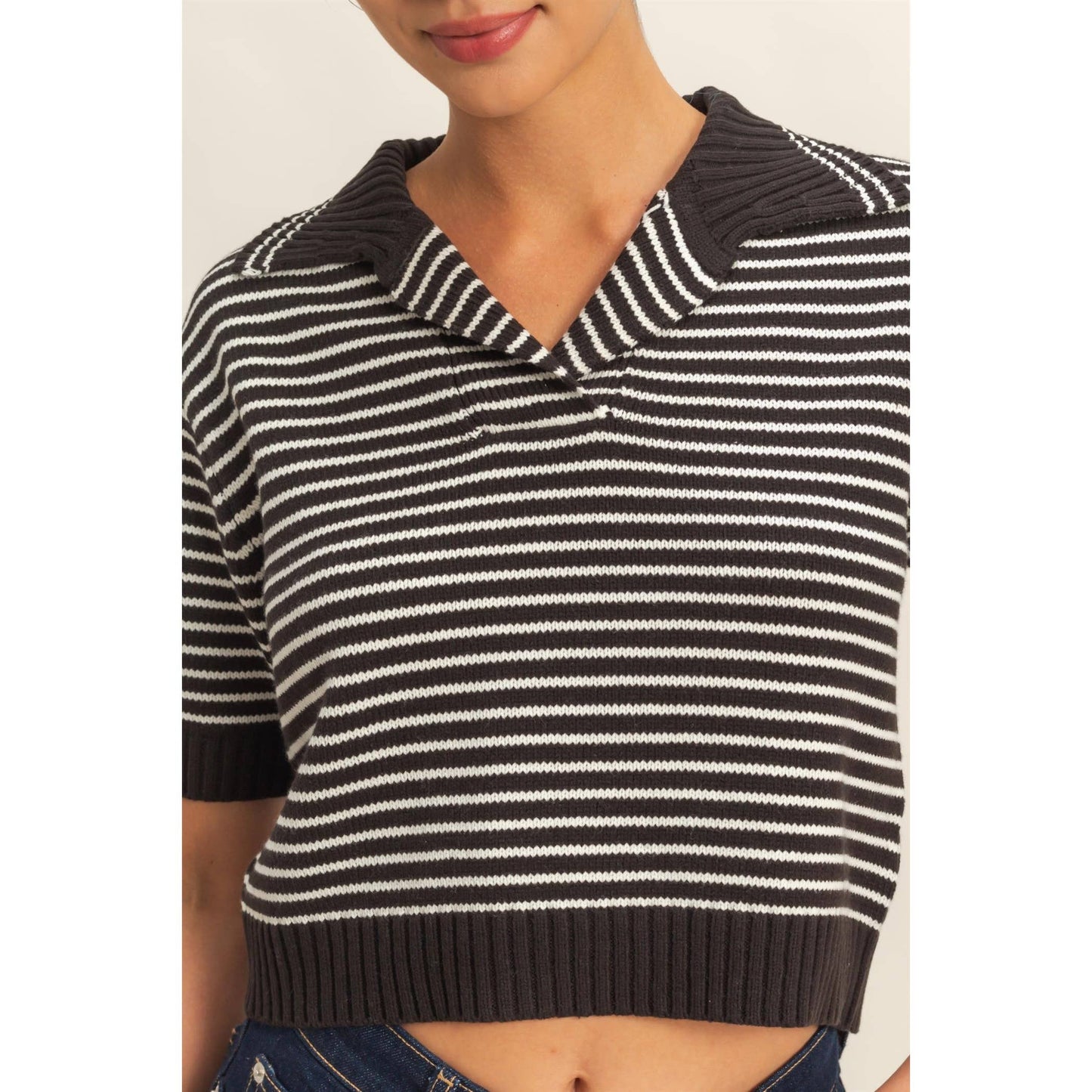 Striped Short Sleeve Knit Top