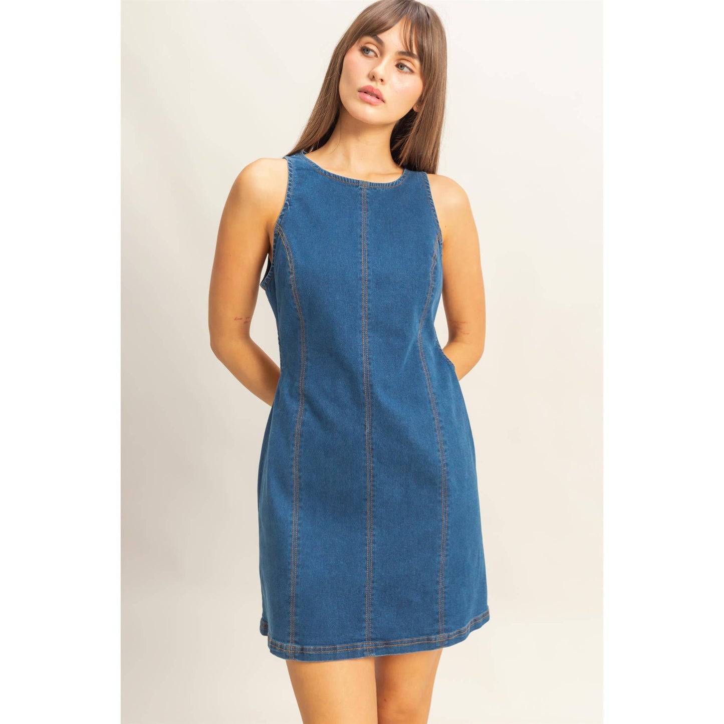 Denim Open Back Mini Dress