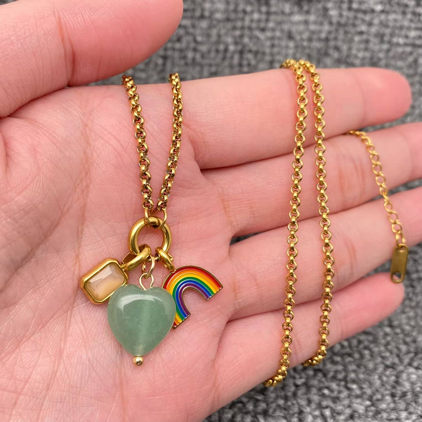 Rainbow & Green Aventurine Heart Necklace