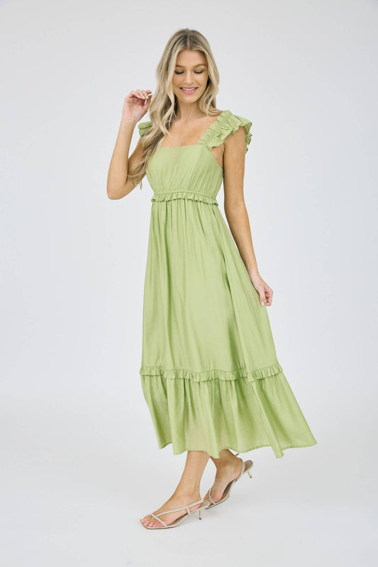 RUFFLE DETAIL MIDI DRESS