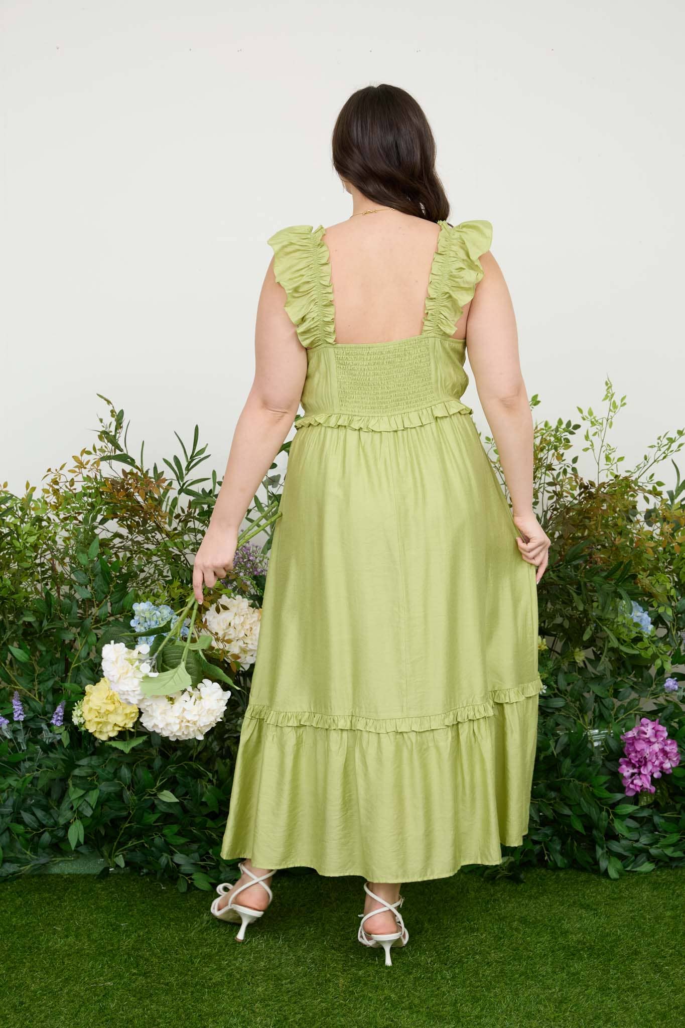 PLUS RUFFLE DETAIL EMPIRE WAIST MIDI DRESS