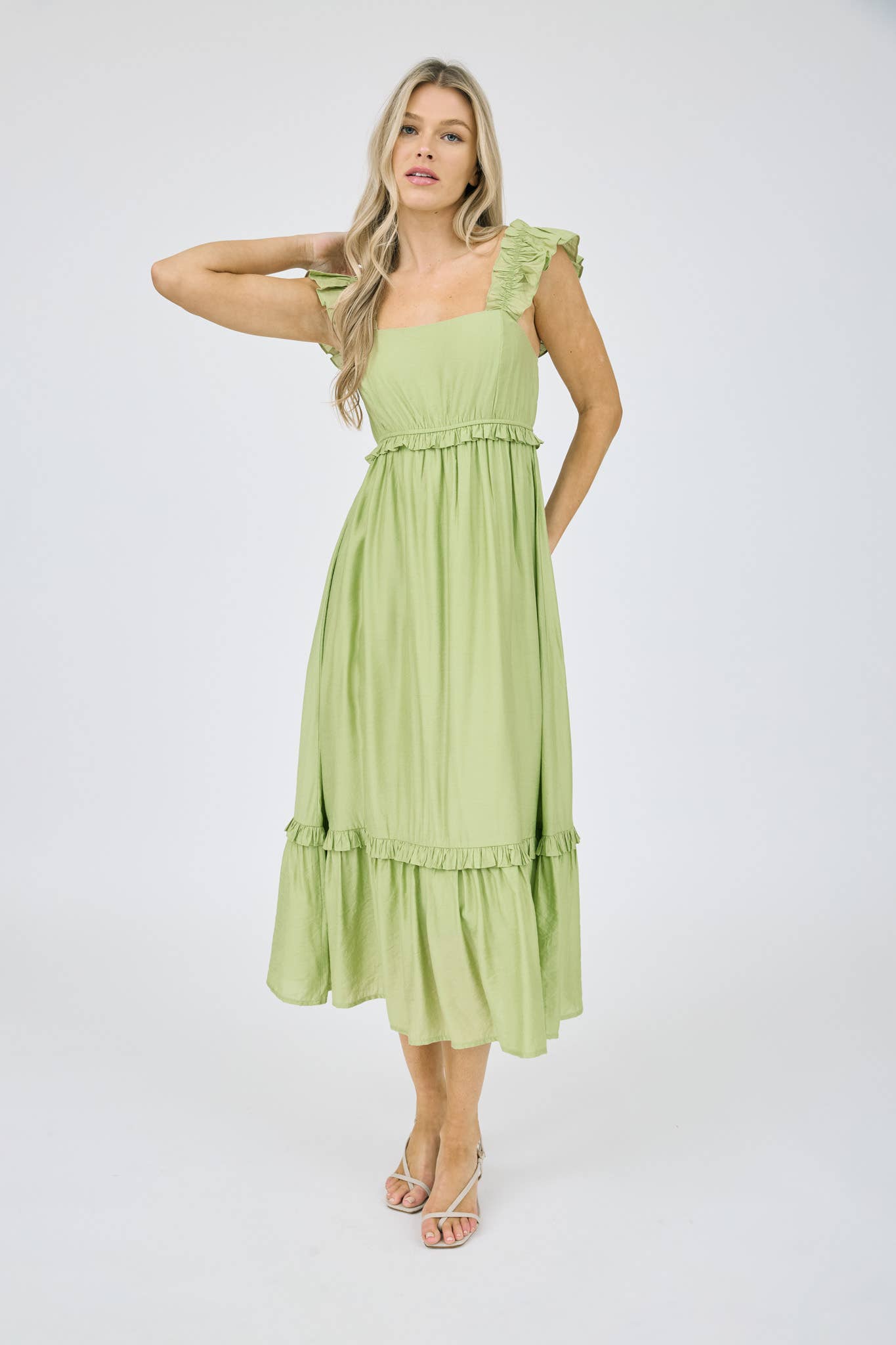 RUFFLE DETAIL MIDI DRESS