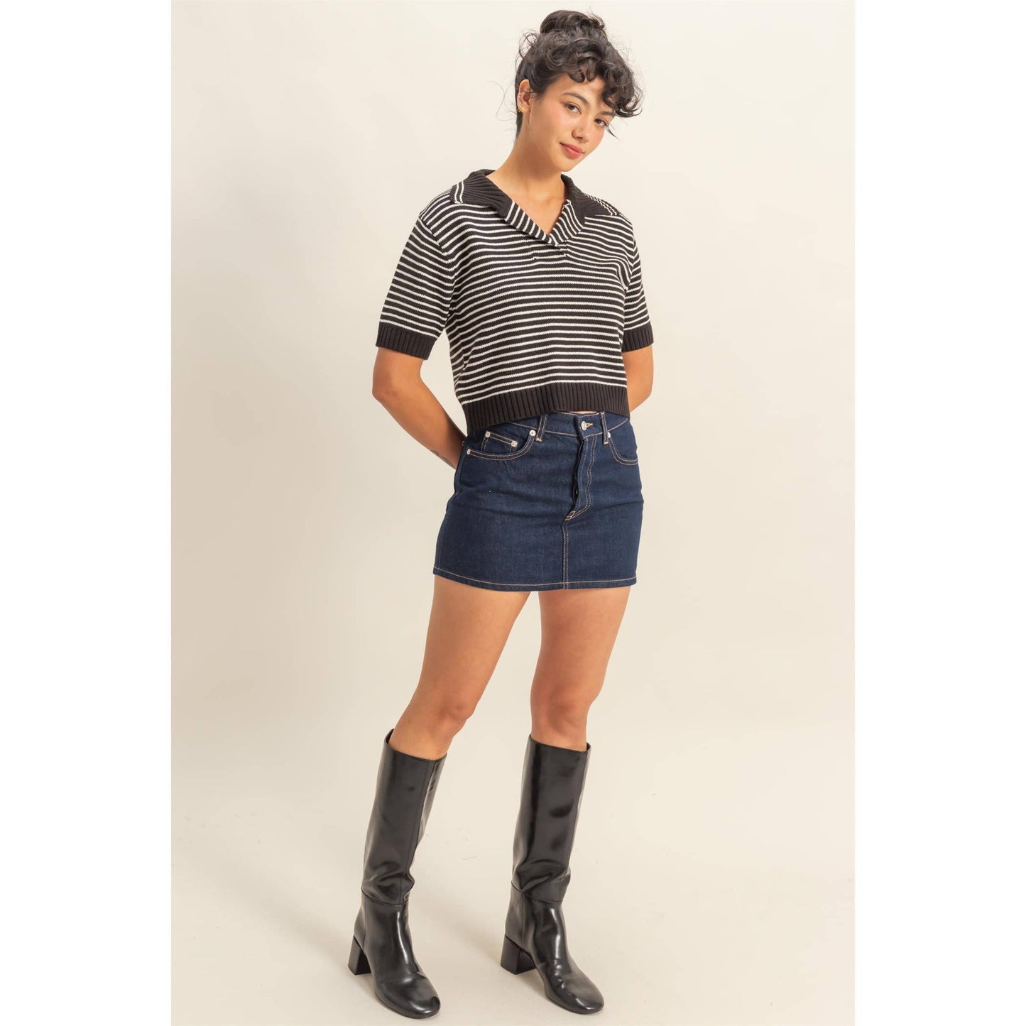 Striped Short Sleeve Knit Top