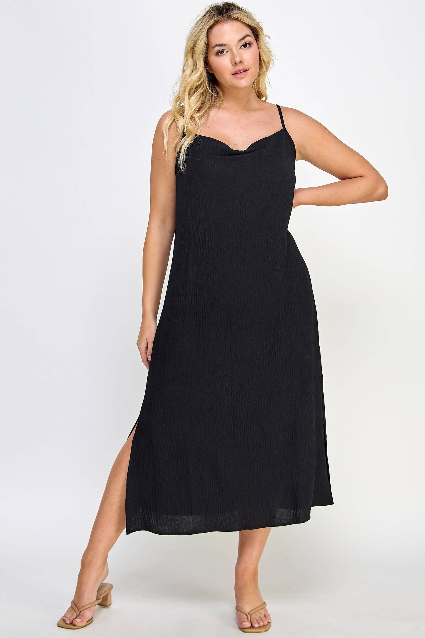 Plus Size Cowl Neck Midi Slip Dress