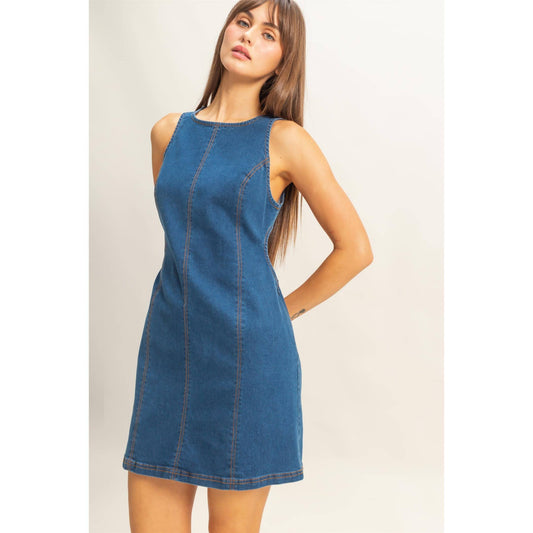Denim Open Back Mini Dress