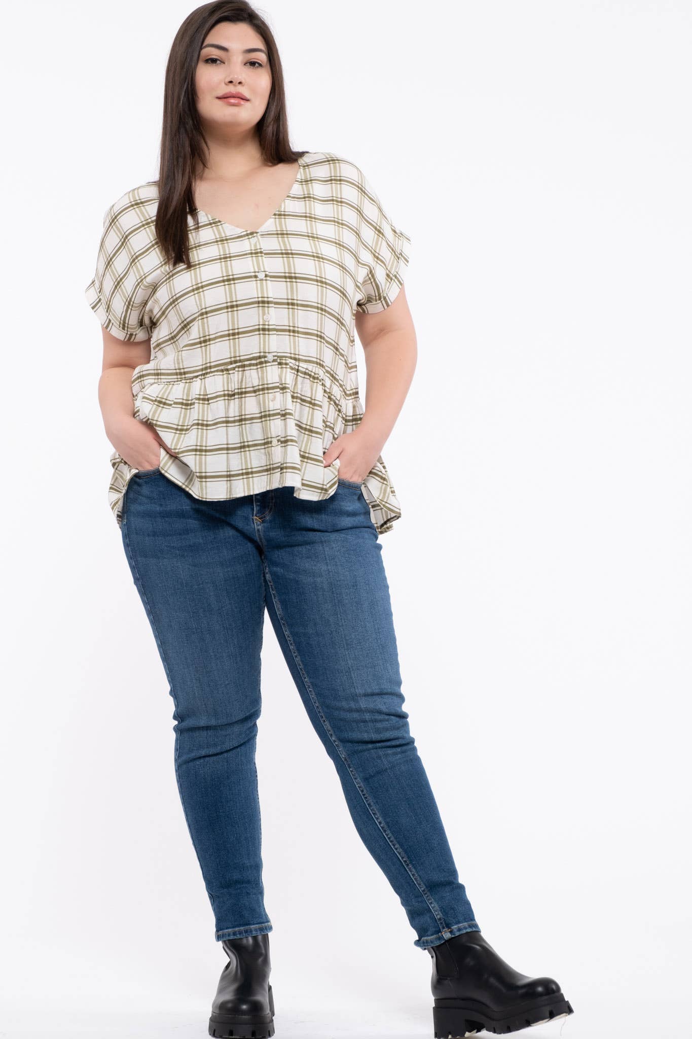 Olive Grid Top