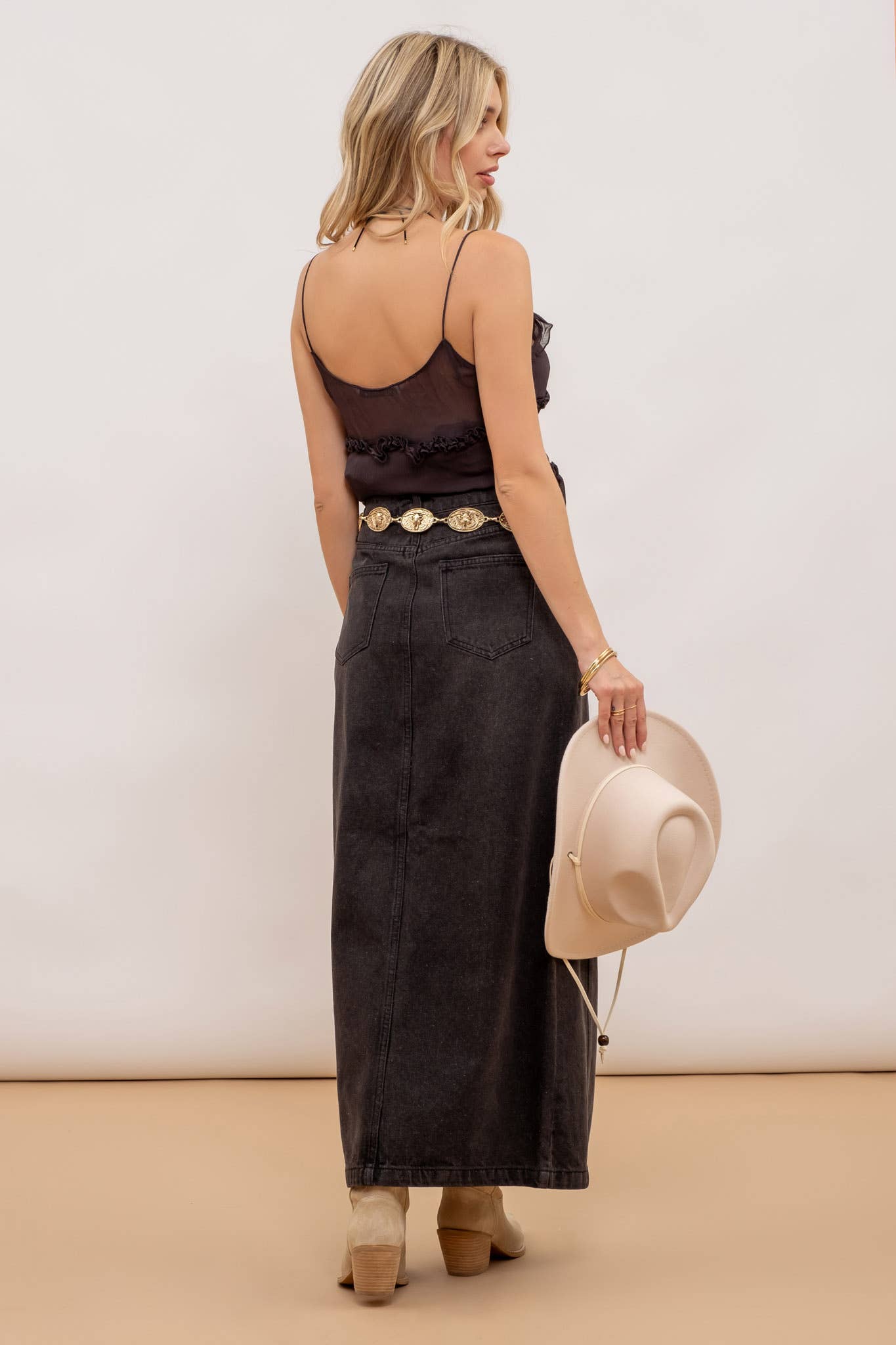 Black Denim Midi Skirt