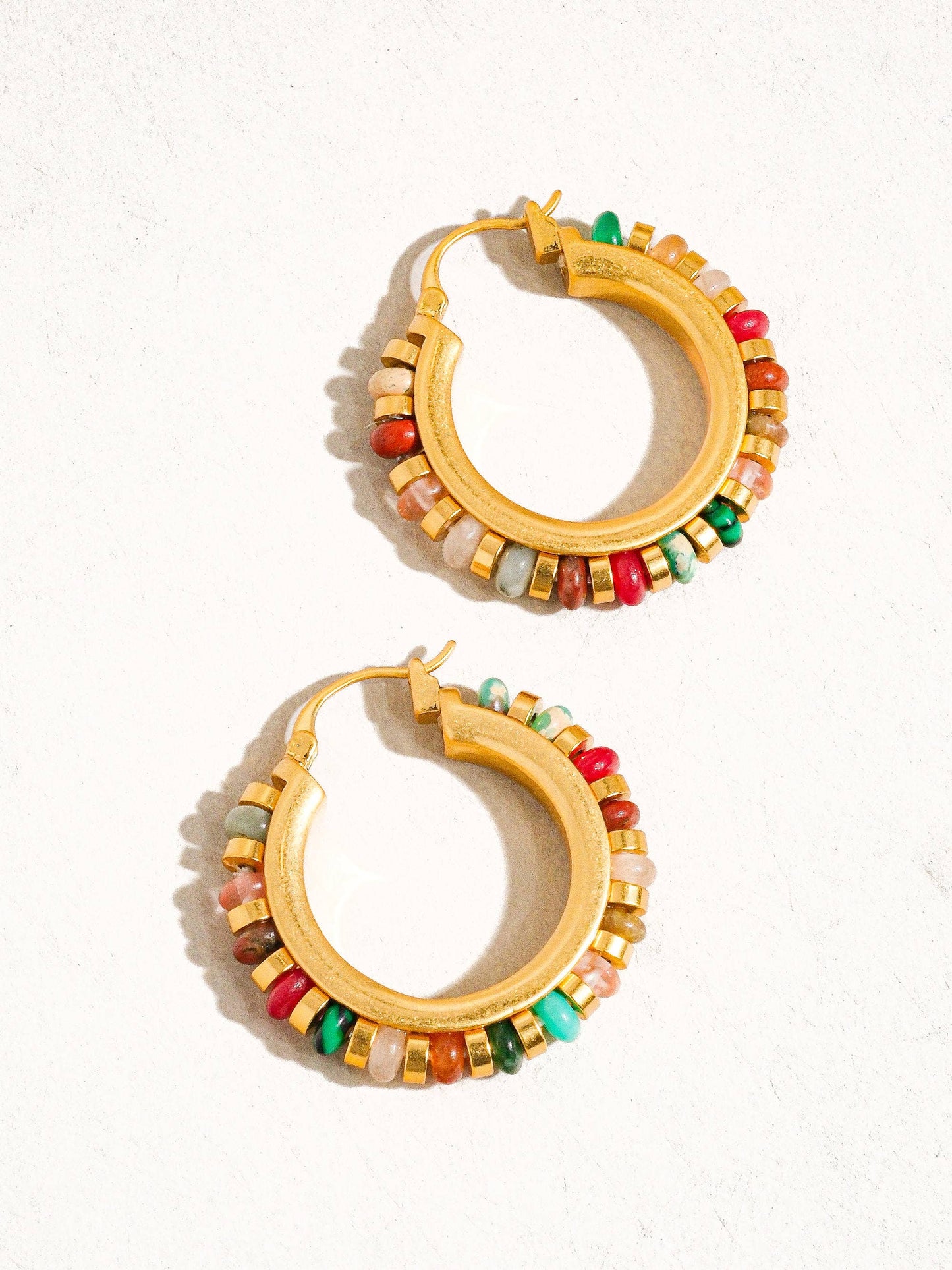 Gold Color Beaded Resort Hoop Earring