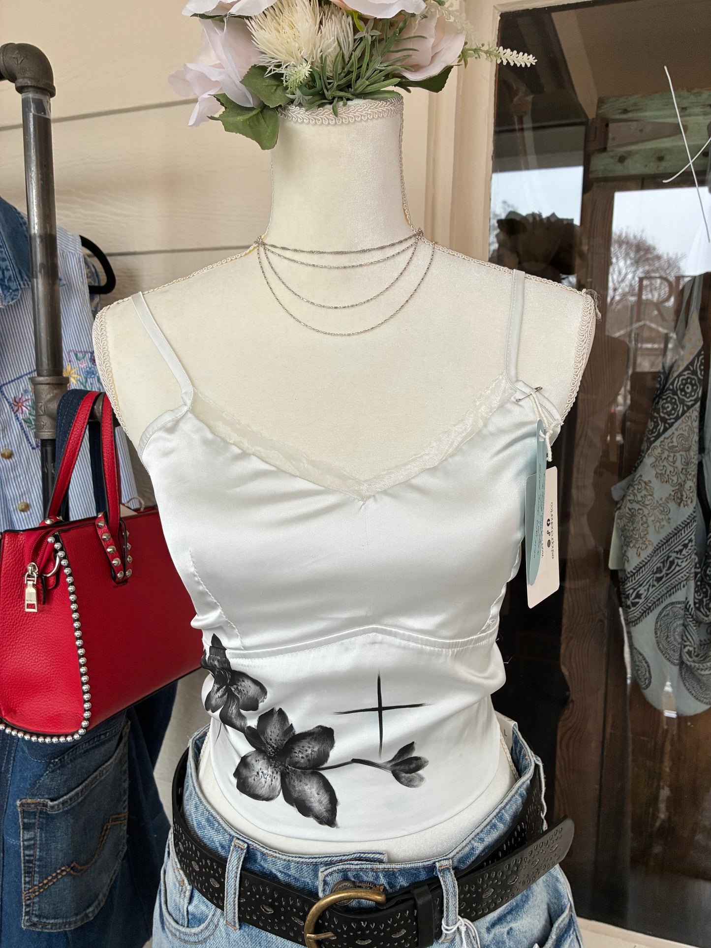 White Satin Cherry Blossom Tank