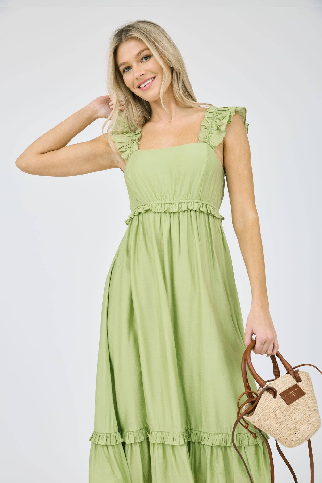 RUFFLE DETAIL MIDI DRESS