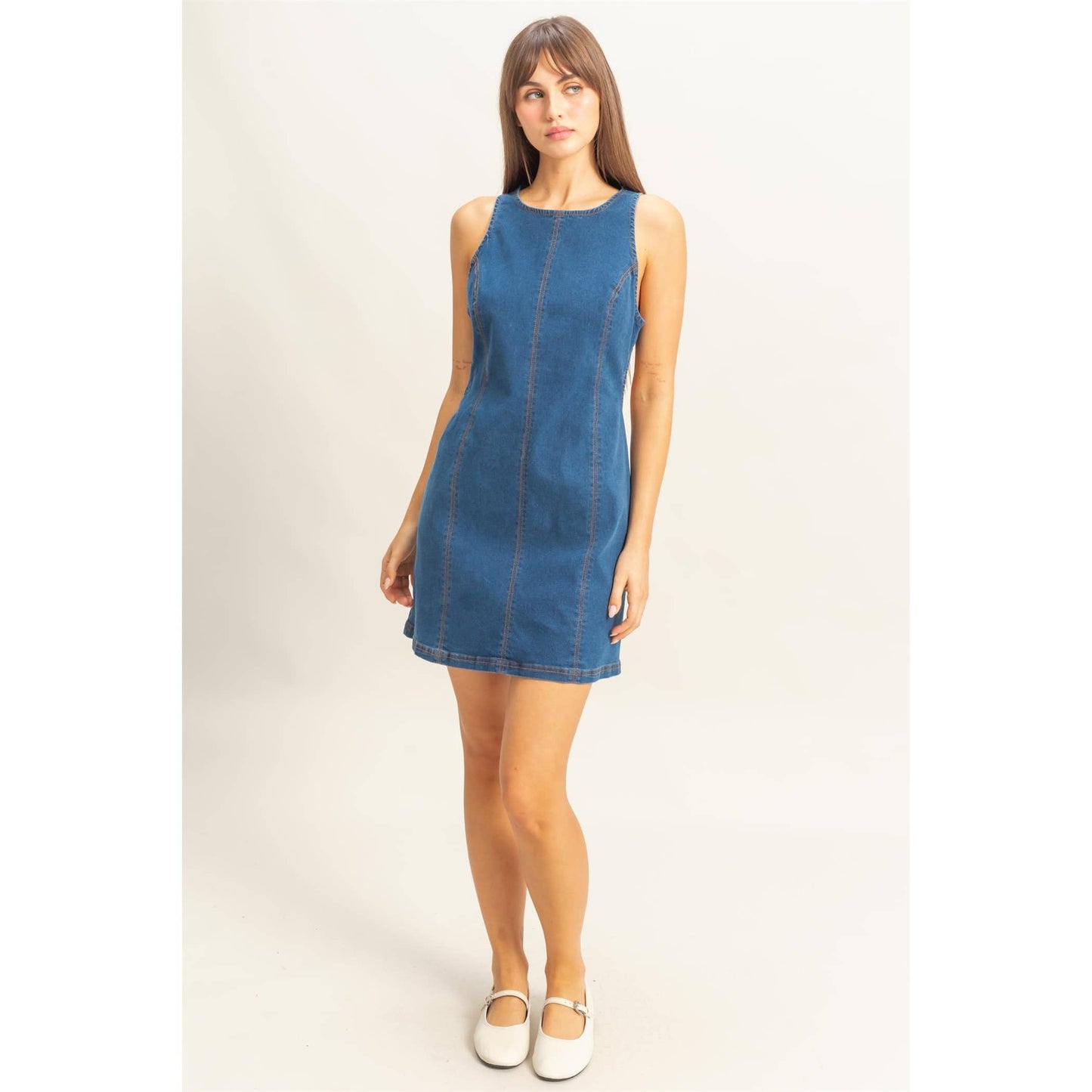 Denim Open Back Mini Dress