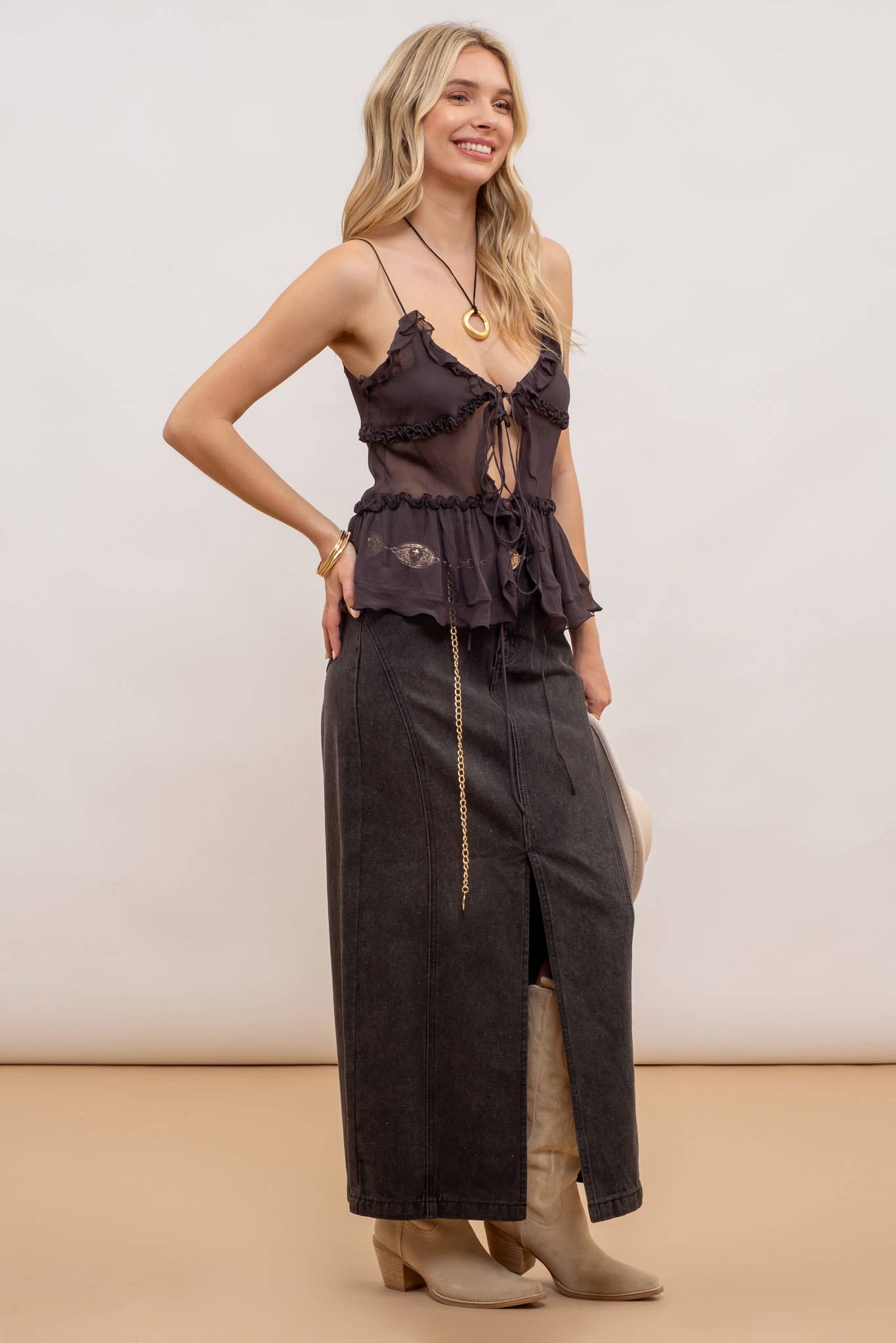 Black Denim Midi Skirt