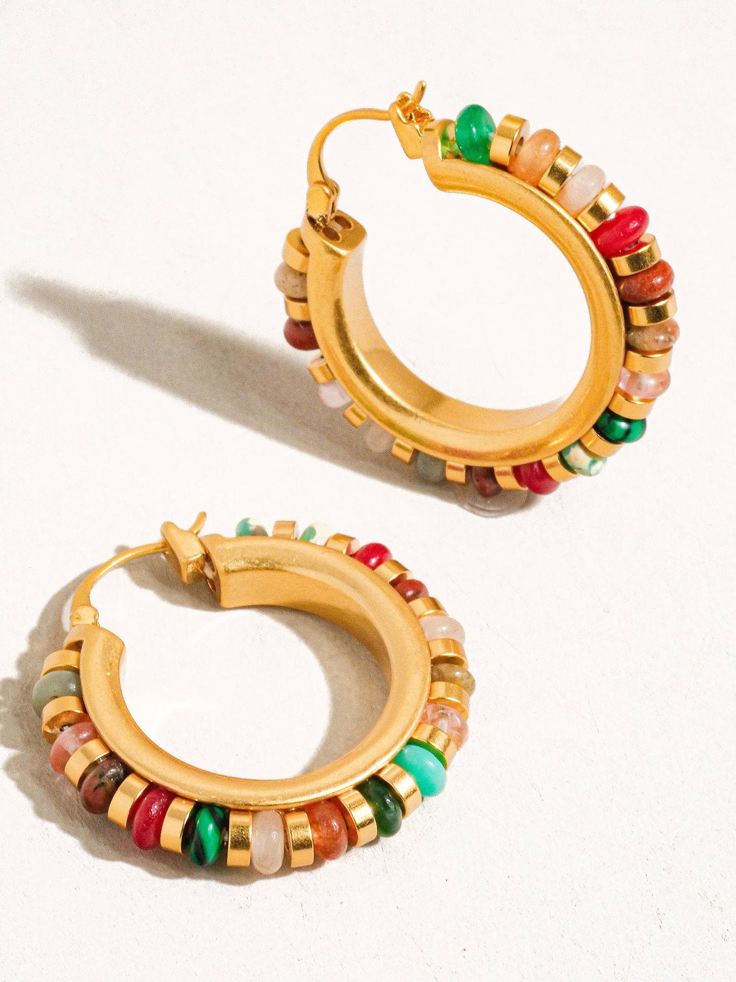 Gold Color Beaded Resort Hoop Earring
