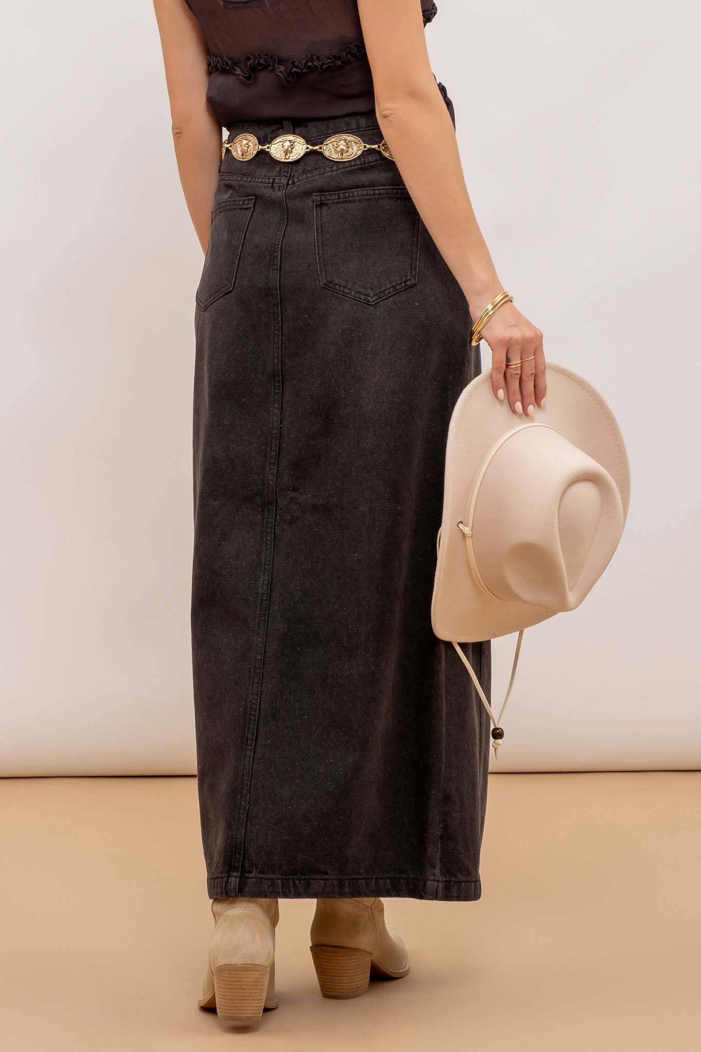 Black Denim Midi Skirt