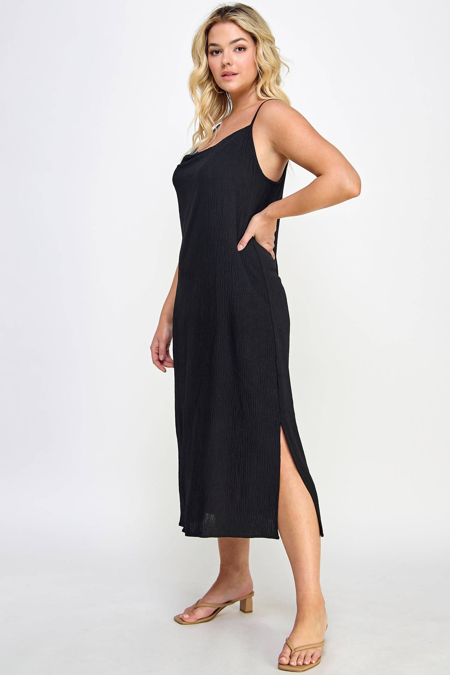 Plus Size Cowl Neck Midi Slip Dress