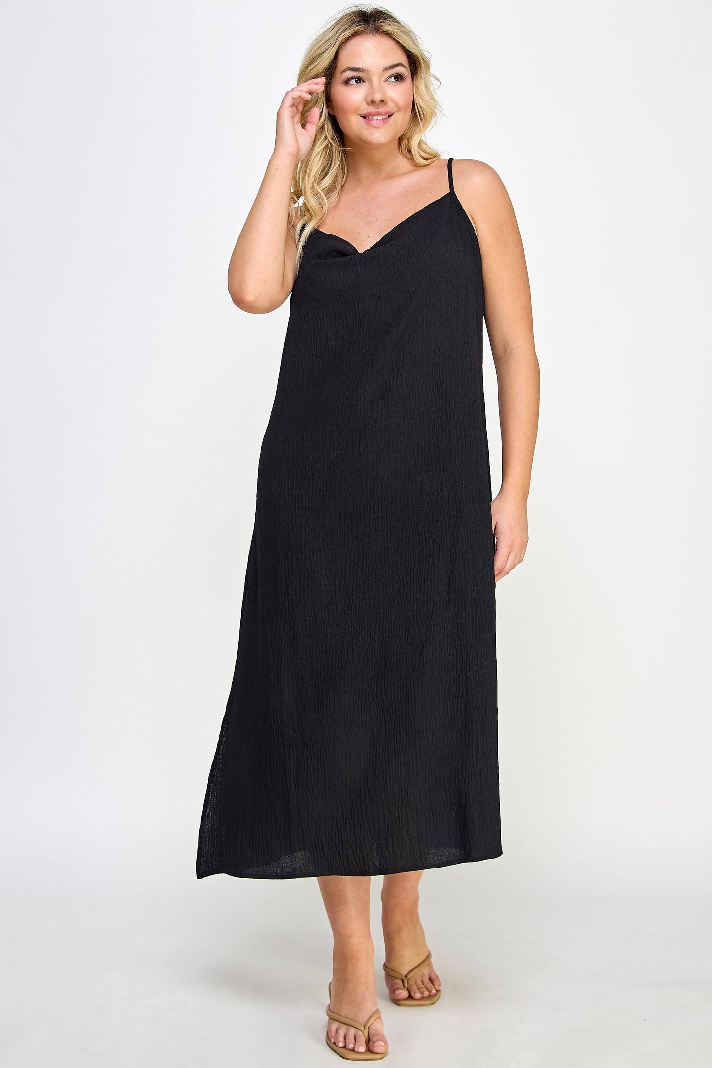 Plus Size Cowl Neck Midi Slip Dress
