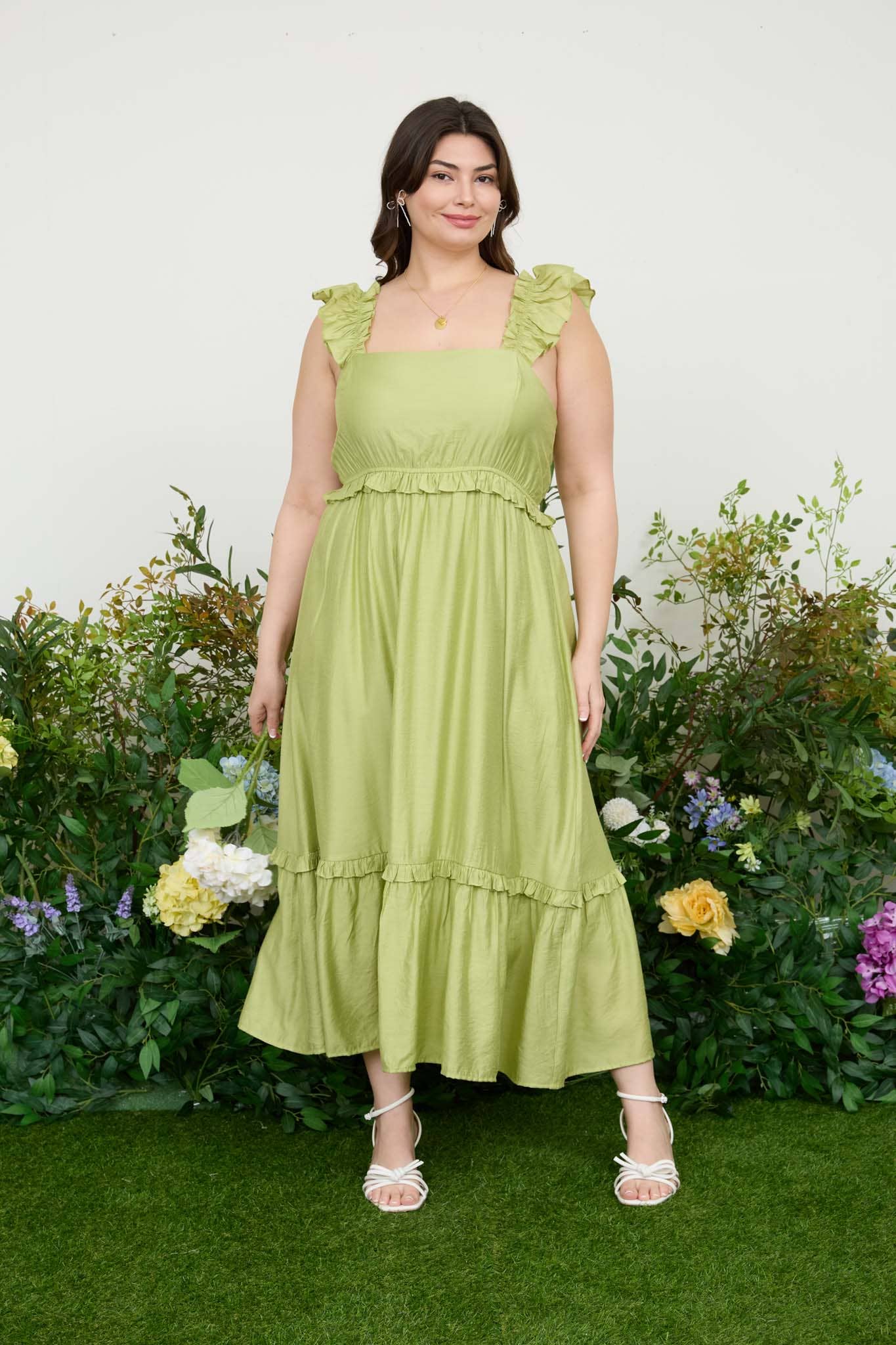 PLUS RUFFLE DETAIL EMPIRE WAIST MIDI DRESS