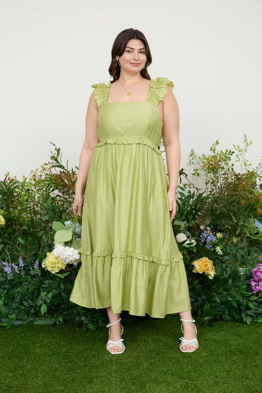 PLUS RUFFLE DETAIL EMPIRE WAIST MIDI DRESS
