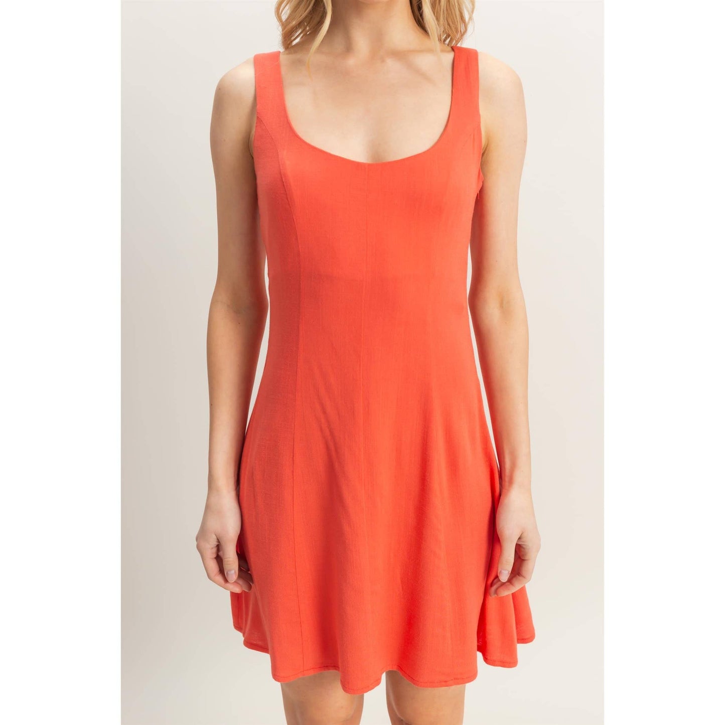HF25C991-Stretchy Linen Sleeveless Mini Dress