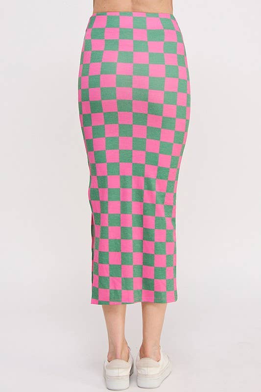 Checkered Print Midi-Skirt
