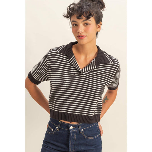 Striped Short Sleeve Knit Top