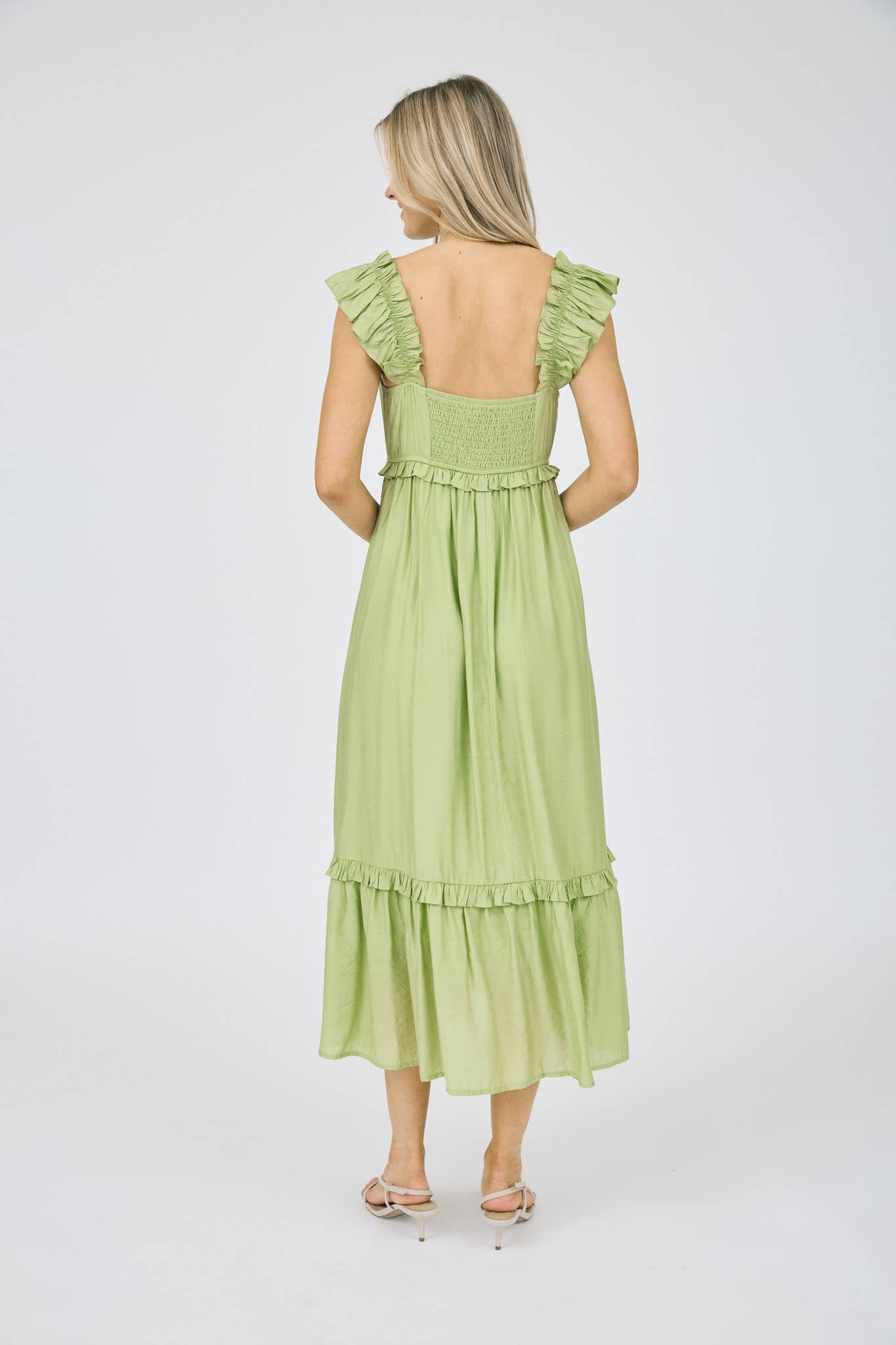 RUFFLE DETAIL MIDI DRESS