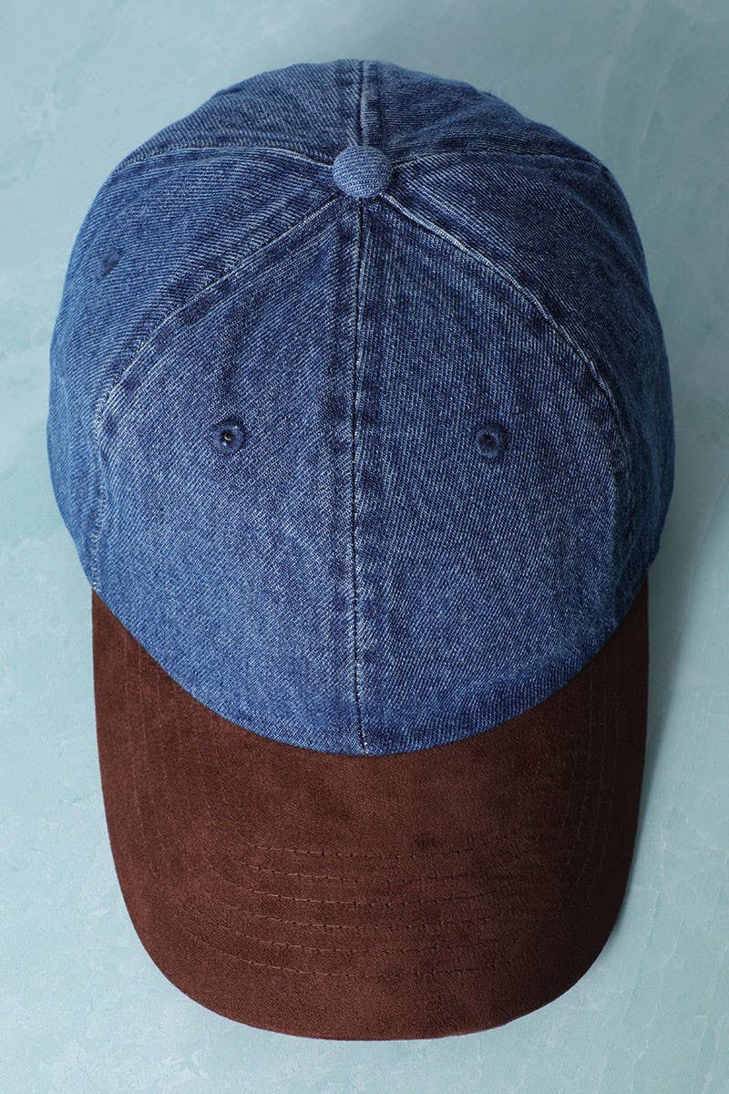 Brown Suede Visor Denim Baseball Cap Hat