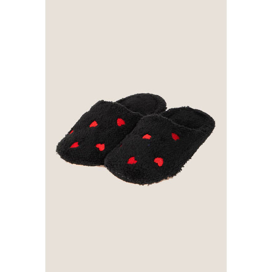 Love Heart Print Faux Fur Slippers