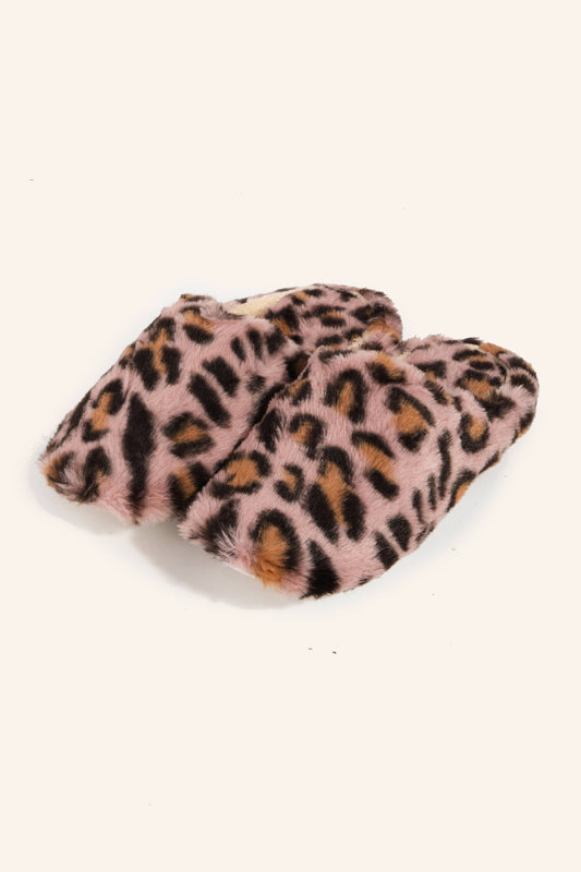 Pink Leopard Pattern Fuzzy Slippers