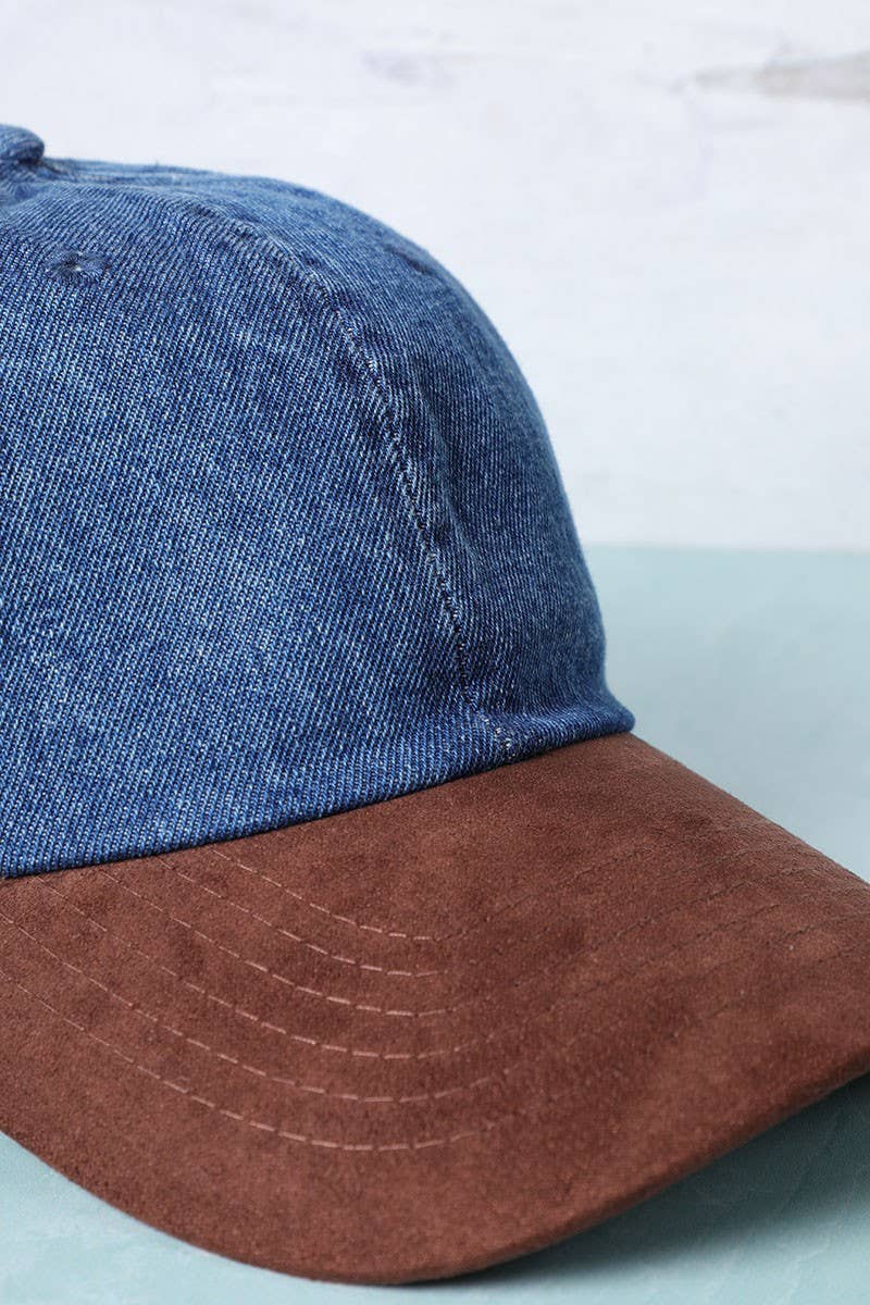 Brown Suede Visor Denim Baseball Cap Hat