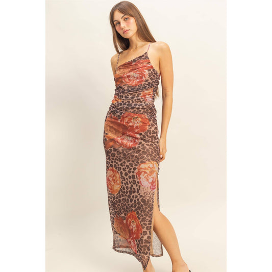 Floral And Leopard Midi Dress