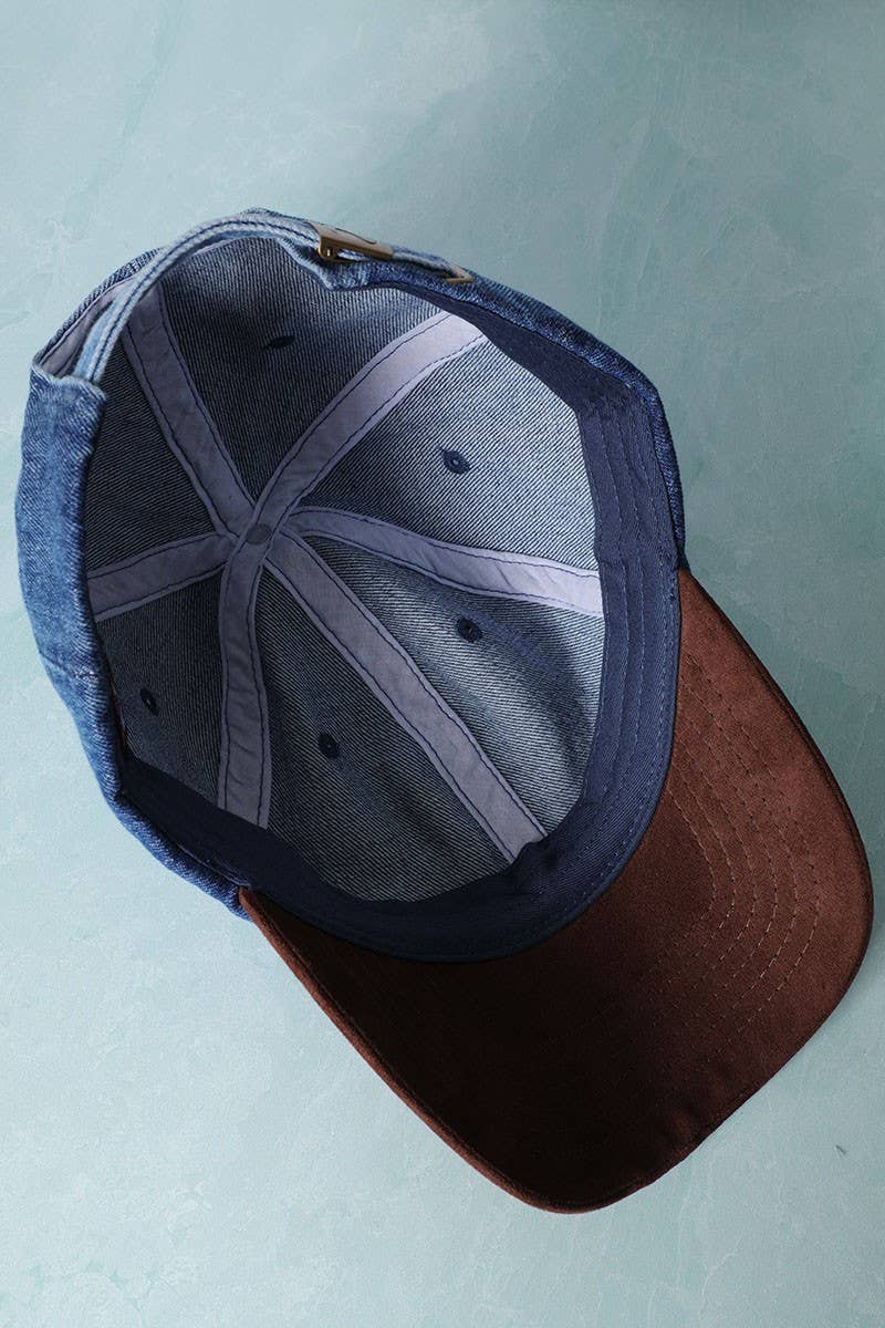Brown Suede Visor Denim Baseball Cap Hat