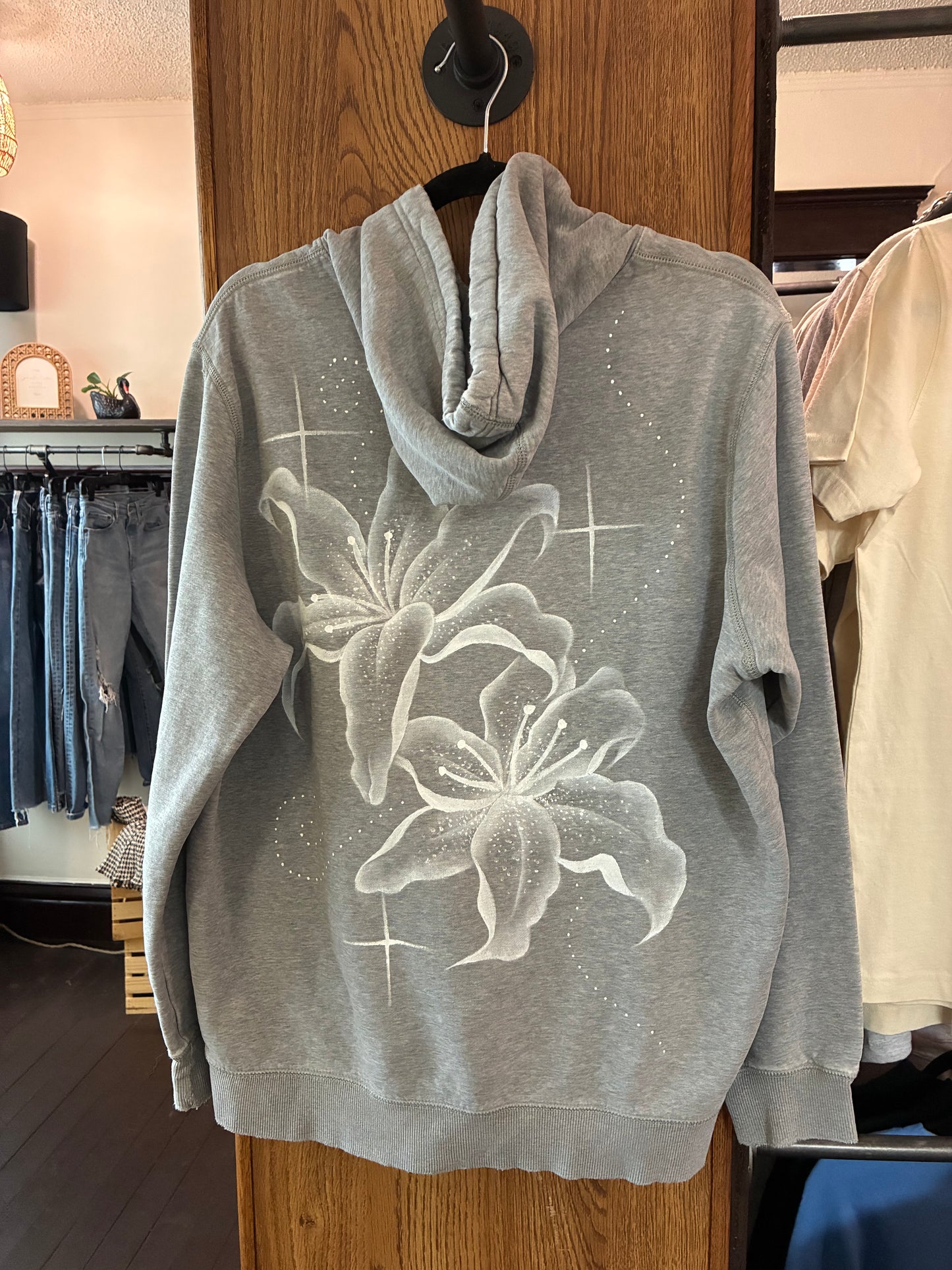 Grey Nike Hoodie with Lilies