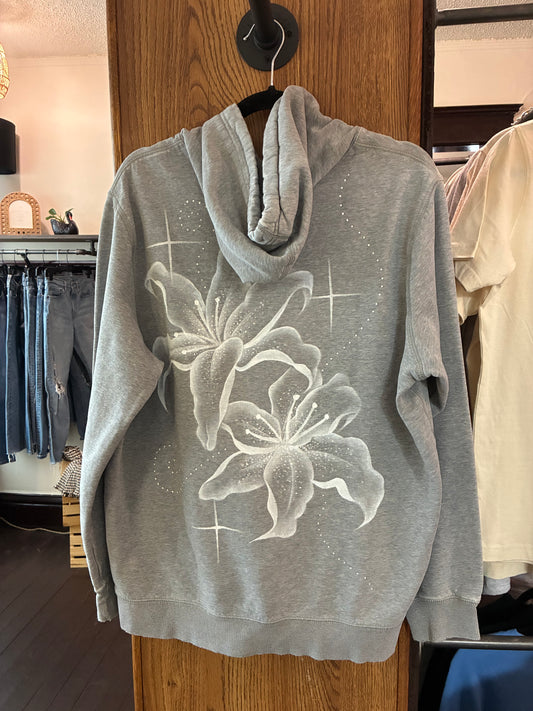Grey Nike Hoodie with Lilies
