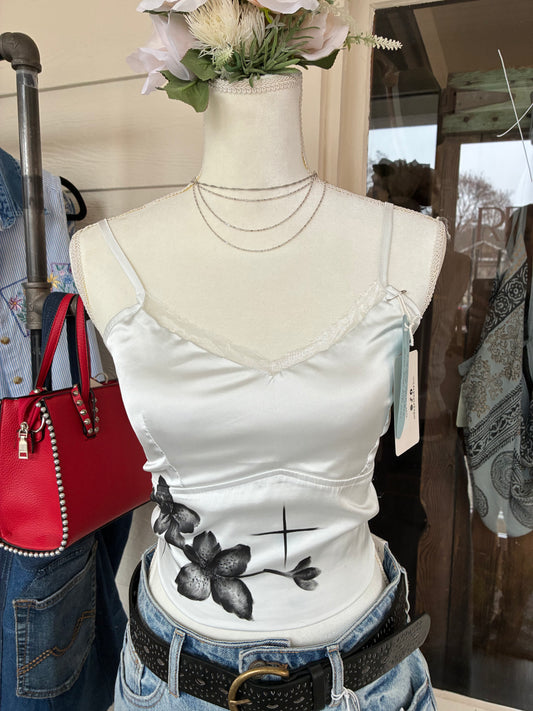 White Satin Cherry Blossom Tank