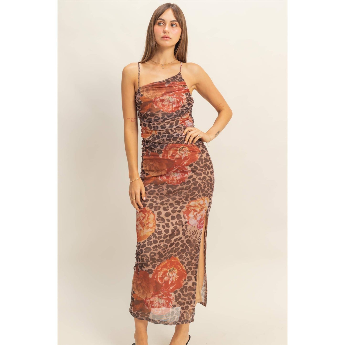 Floral And Leopard Midi Dress