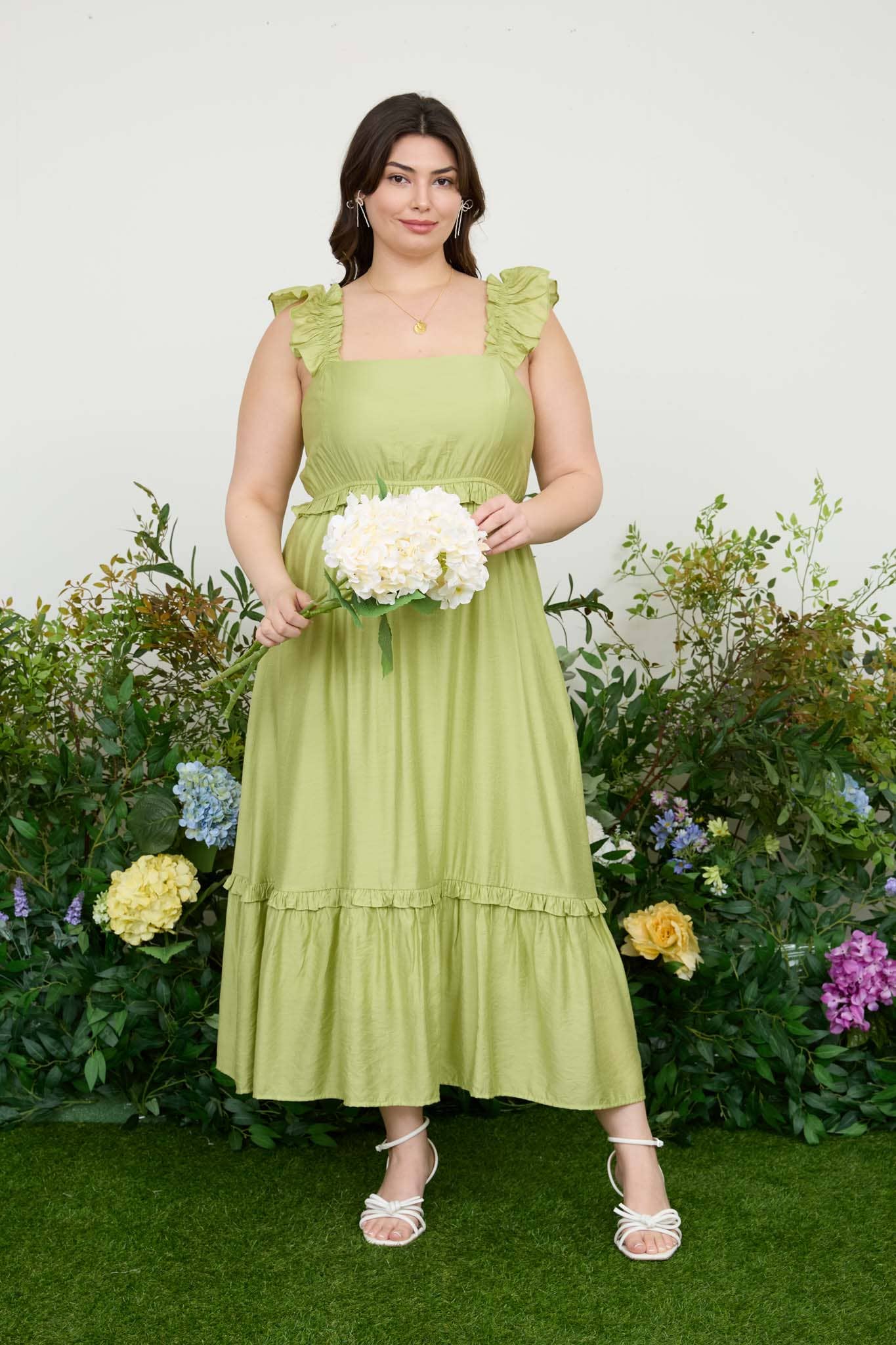 PLUS RUFFLE DETAIL EMPIRE WAIST MIDI DRESS
